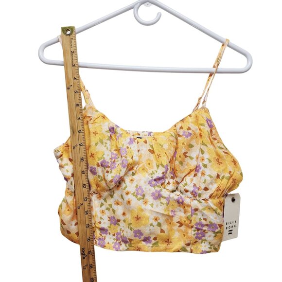 Billabong Womens Floral Yellow Crop Top Size L 12 Adjustable Straps Smocked Back - Picture 5 of 8